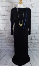 Robe maxi noire vintage années 70 8 bustes 34" de haut bleu manches longues futuriste GN
