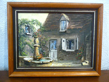 PETIT TABLEAU ENCADRE SUR TOILE SIGNE VIEILLE MAISON RELIEFS