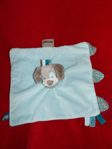Doudou plat chien bleu - chien, gris