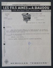 Facture 1937 LES EGLISOTTES BAUDOU Caoutchouc belle entête illustrée 46