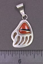 Vintage CALVIN BEGAY Navajo Sterling Silver Stone Inlay Figural Bear Paw Pendant