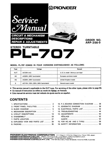 Service manuel instructions - service, d'instructions