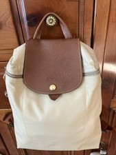 Longchamp Sac à Dos Pliage Cuir et toile 30x25 Cm Beige Écru