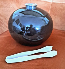 ANCIEN BAC A GLACONS  FORME BOULE AVEC SA PINCE  MARRON TRES FONCE ANNEES 1970