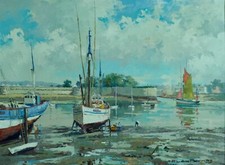 Léo Pernes   Ancien tableau art Déco marine Bretagne le port de Concarneau hst