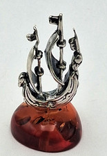 Bateau En Argent Avec Socle En