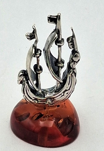 Bateau argent avec socle en - argent,