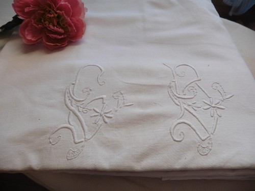 Ancien draps pur coton blanc - draps,