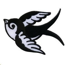 Patch Ecusson - Hirondelle - noir-blanc - tête gauche 