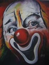 Tableau HST clown souriant signé L. MONJO inspiration Cirque Pinder Jean Richard