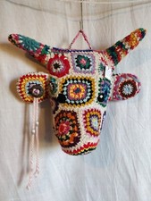 Tête de vache papier mâché création artisanale granny laine patchwork Cool