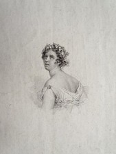 Gravure originale ancienne à identifier 19e portrait de femme aux lauriers