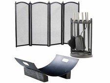 Serviteur de cheminée avec porte-bûches et grille pare-feu - Carlo Milano