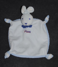 🍀Doudou PICOT Lapin Plat Bleu Nœud Papillon Marine +  4 Nouettes TTBE