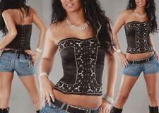 Sexy Miss Femmes Bustier Guêpière Fixation Paillettes Perles 34 36 38 40 Noir
