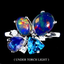 925 Argent Sterling Ovale Feu Opale 9x7mm Topaze Simulé Cz Ring 9