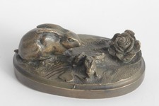 Bronze Antoine Louis BARYE Lapin chou lapereaux (61027)