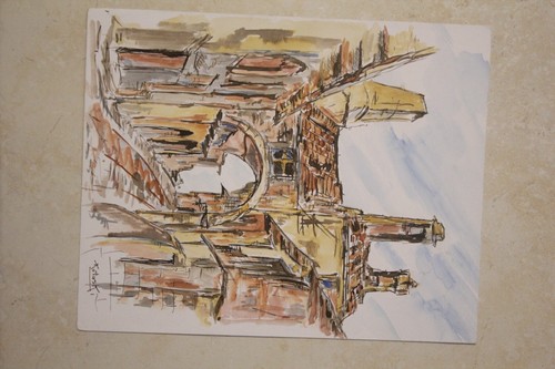 Aquarelle village dordogne - dordogne, de