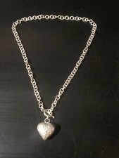  Collier Chaine Argent Massif Pendentif Coeur Vintage .
