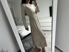 Robe longue fluide beige blanc écru H&M aspect soie XS S 36 38 intemporelle