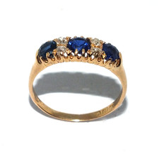 Femmes 18ct or Jaune Ancien Bague Ensemble Avec Saphirs et Diamants, Taille UK O