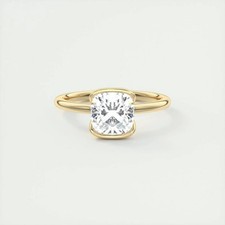 2CT Moissanite Fiançailles Bague 14k or Jaune Coupe Coussin Solitaire Femme Ring