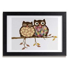 Tulup Photo 30x20cm MDF Cadre Le salon Décor Deux hiboux sur une branche