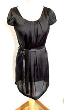 robe T36/38 nylon noir doublé soyeux vaporeux habillé chic ceinture fluide 694!