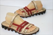ART Sandales à Scratchs Cuir Lanières Vanille et Rouge T 39 TTBE