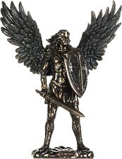 Statue Archange Saint Michel avec bouclier d'épée finition bronze 14 pouces
