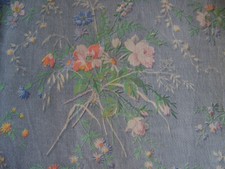 ANCIEN  GRAND COUPON DE TISSU  OISEAUX PANIER FLEURI  EPIS DE BLE- TIS 97