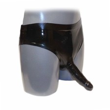 Culotte en latex avec tube anal et shaft pénien - 0,4 mm main (3XL)