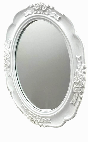 Miroir ovale blanc bois - , fleurs