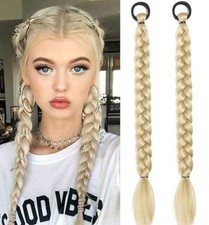 2X Extension Blond Doré Rajout Synthétique Cheveux A Tressée Mi Long 40cm