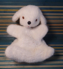 S14 / doudou peluche marionnette mouton chien blanc ancien vintage