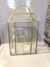 Lanterne porte bougie ancien en verre et métal doré