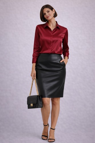 Chemise femme satiné rouge - chemise,