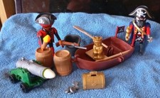 Playmobil 2 Pirates + Malle + Trésor + Barque + Canon + Fusil + Sac...
