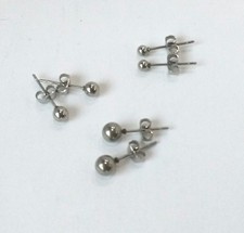LOT 3 PAIRES PUCES ARGENTE BOULES BOUCLES D'OREILLES ACIER INOX HYPOALLERGENIQUE