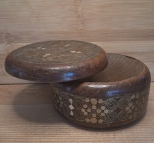 élégante Boîte en bois Art Déco dorée nacrée Ø14cm style oriental vintage 1930s