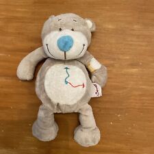 O DOUDOU PELUCHE BENGY OURS GRIS Nez BLEU HORLOGE PENDULE ROUGE BLANC Montre