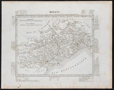 1840 - Hérault - Carte géographique ancienne - Département français - Gravure
