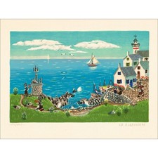 LA GIRAUDIERE Mady de - "Bord de mer" Lithographie originale - 35x46cm