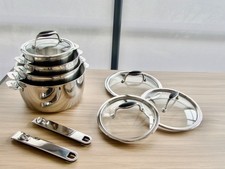 Série de 4 casseroles Beka avec couvercles et poignées - Inox - TB état -