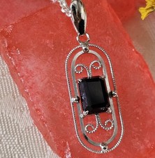 Collier Vintage Style Art Déco Argent 925 Onyx Chaine 44cm Pendentif 24x10 Mm