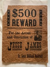poster - affiche originale USA - XIXème siècle - Jesse James 500$ Reward - 37x30