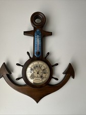 Ancien ,beau et grand Baromètre thermomètre en bois ANCRE MARINE