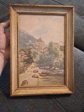 Ancien Tableau Aquarelle 19ème Signé Paysage Franche-Comté École Ancienne 