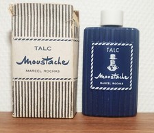 Rare Talc Parfumé Moustache de Marcel Rochas 100 gr. Boîte déchirée. Plein 