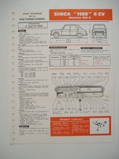 fiche technique RTA   SIMCA 1100 6 cv moteur 350 S